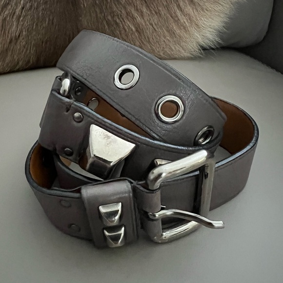 Prada Accessories - PRADA Studded Leather Belt – Silver Buckle